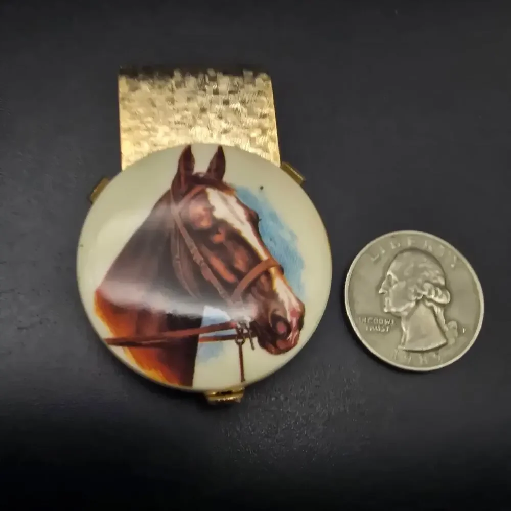 Vintage Equestrian Horse Themed Money Clip Gold Tone #5